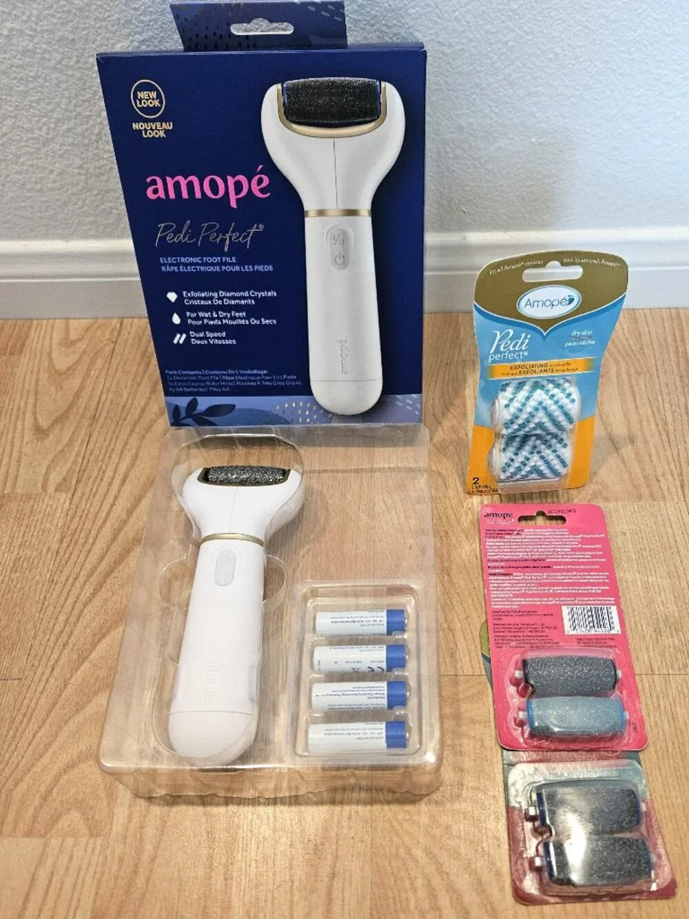 Amope Pedi Perfect Electronic Foot File Wet Dry Dual Speed 6 Extra Rollers New